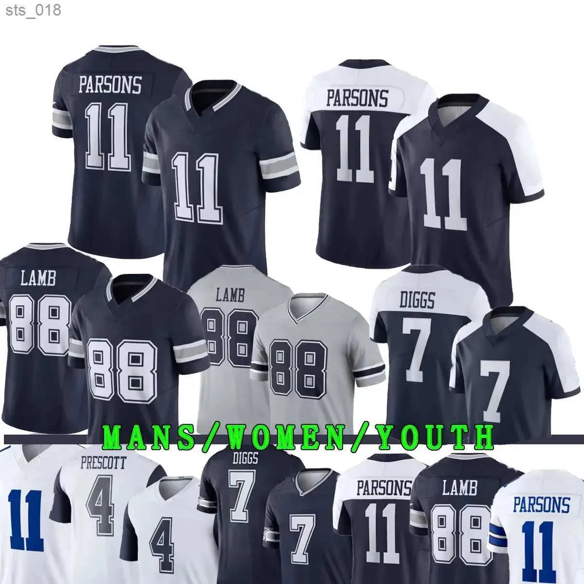 Maillots de football Parsons CeeDee Lamb CoWboyes Maillot de football Dak Trevon Diggs DeMarcus Esch Tony Pollard Emmitt Hommes Femmes KidH240309