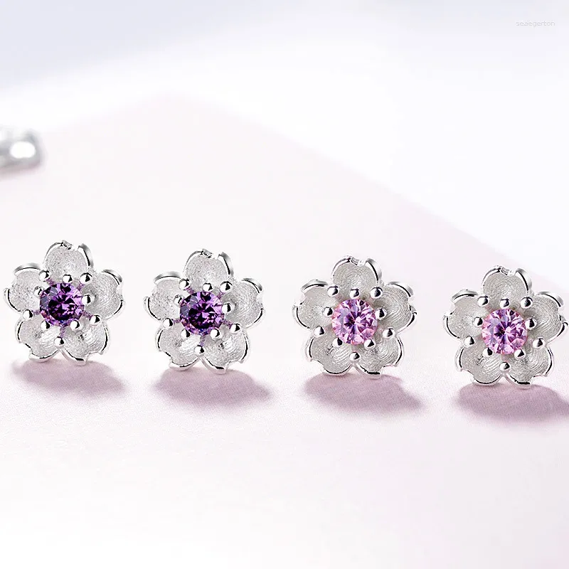 Studörhängen 925 Silver Needle Crystal Cherry Blossom For Women Lovely Wedding Anniversary Jewelry Pendientes E716