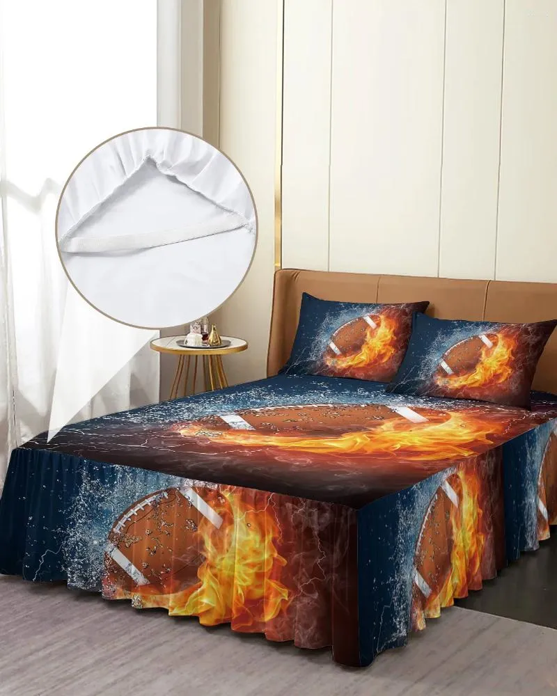 Sängkjol Rugby Fotbollsvatten Fire Elastic Fitted Bed Stead med Pillow Cases Protector Madrass Cover Bedding Set Sheet