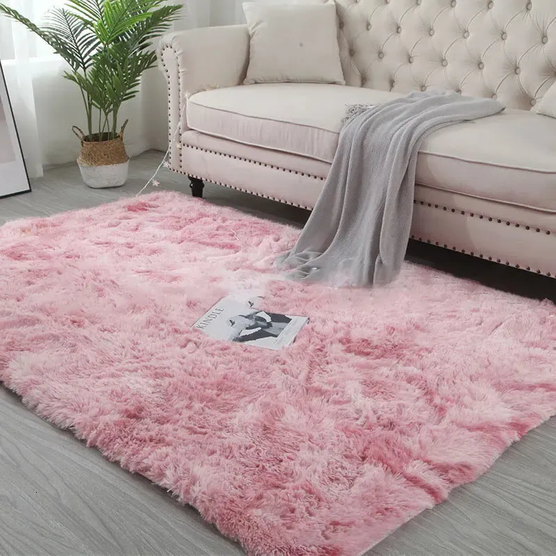 Tiedye dégradé tapis pour salon moderne canapé tapis de sol Long tapis en peluche doux moelleux tapis enfants chambre jouer coussin gris 240226