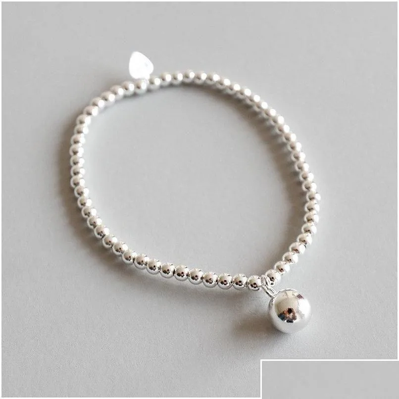 Charms Chic 925 Sterling Sier M Perles rondes Chaîne Strand Bracelets Femmes 8mm Bracelet élastique Cadeaux Drop Livraison Bijoux Résultats C Dhwag