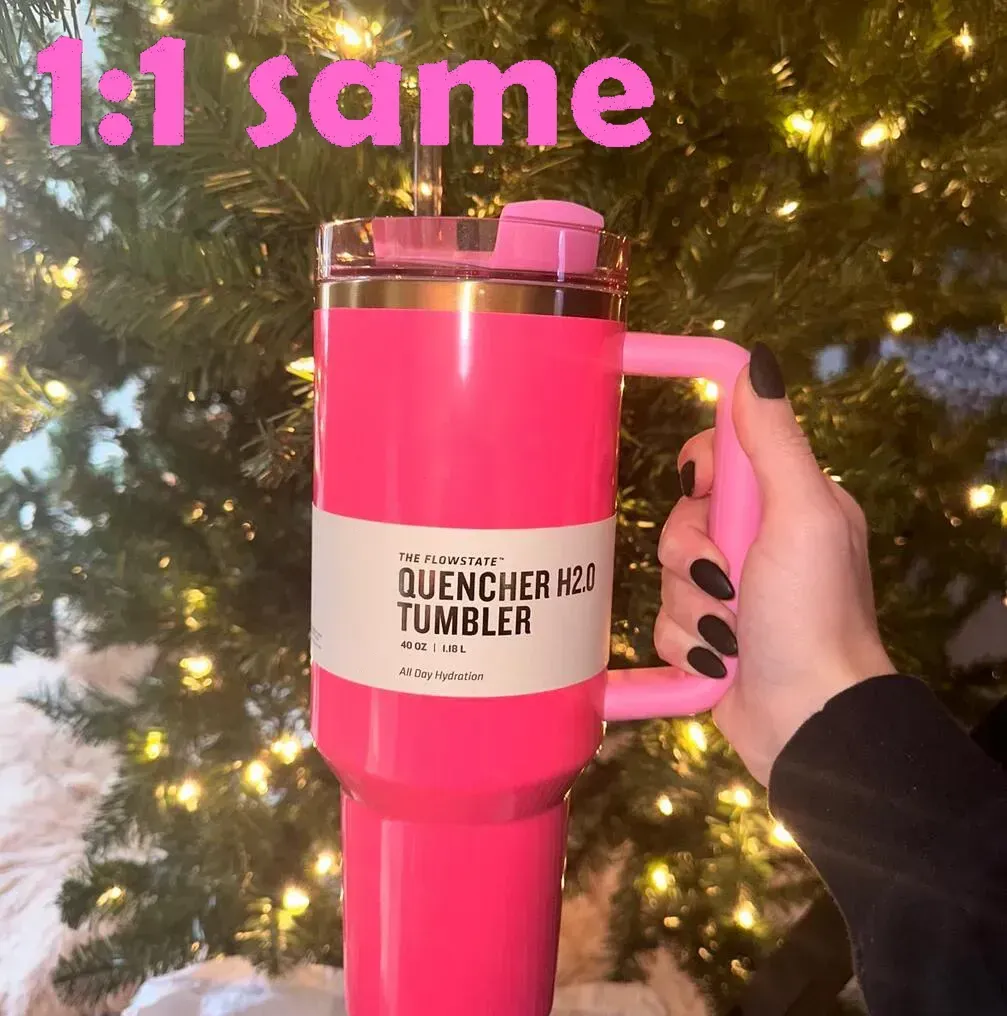 Cosmo Pink Tumblers를 대상 Red Parade Flamingo Cups H2.0 40 Oz 컵 손잡이 밀짚 물병 로고 40oz 선물 핑크 공동 브랜드가있는 x 복사