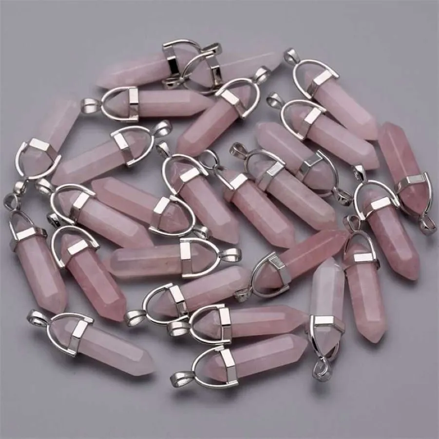 Fashion Natural Stone god kvalitet kvarts roshänge halsband för att göra smycken charmpunkt delar 24-50 st mycket hela 211314s