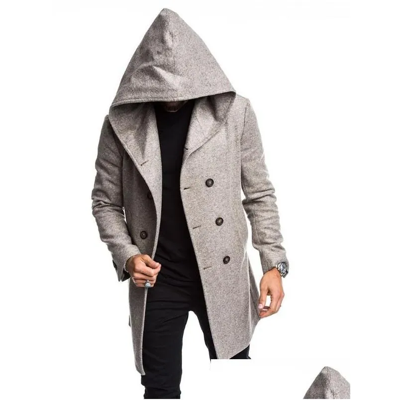 Men'S Wool & Blends Mens Long Cotton Coat Wool Blends Jacket Formal Casual Business Overall Men Trench Drop Delivery Apparel Men'S Clo Dhv3Y