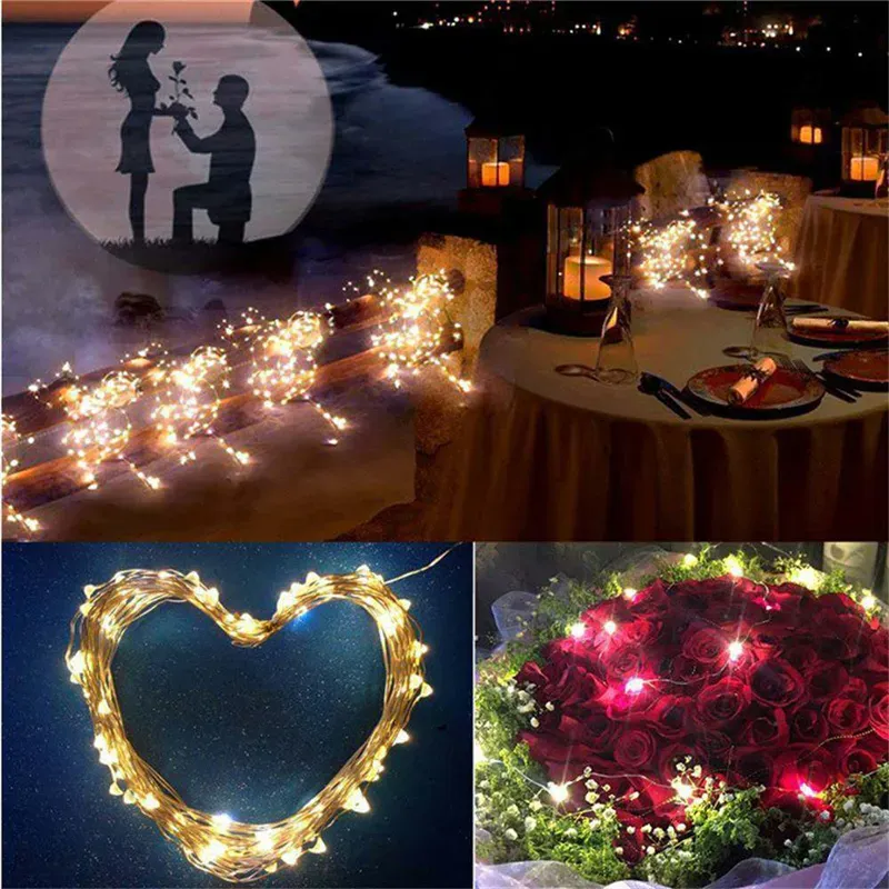 2M 20LEDs String Light CR2032 Battery Operated LED Lights 3 Mode Flash Mini Silver Wire Lamp Decoration Christmas Halloween Wedding Party