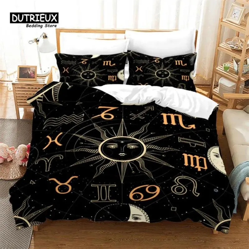 Sängkläder set Sun and Moon duvet Cover Microfiber Galaxy Black Set Constellation Astrology comforter King for Boys Girls Teens