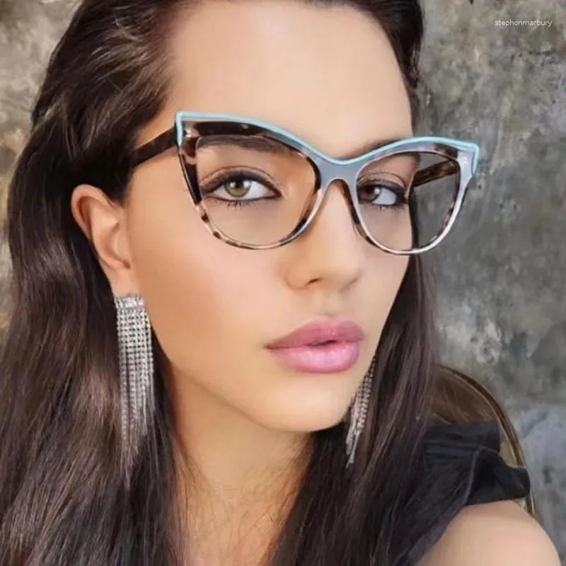 Sonnenbrille 2024 Cat Eye Brillenrahmen Frauen TR90 Anti Blue Light Gläser Europäische und amerikanische flache Spiegel Myopie