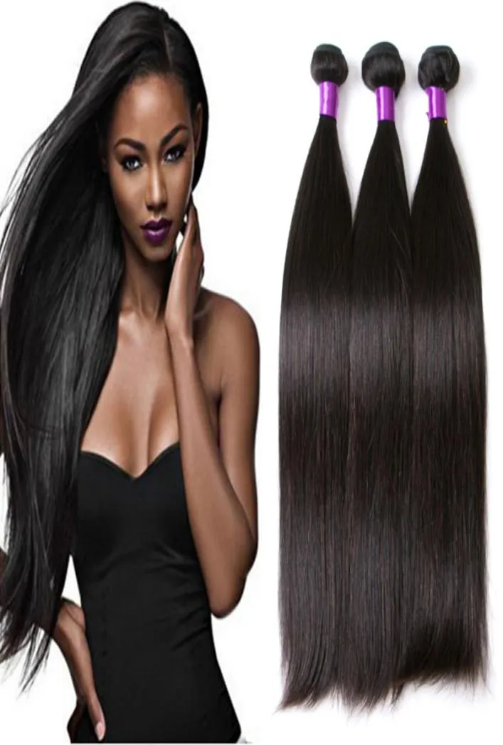 Brazylijskie proste ludzkie dziewicze włosy Weaves 100GPC 3PCLlot Double wątpliwości Naturalny czarny kolor ludzki Remy Hair Extensions4463150