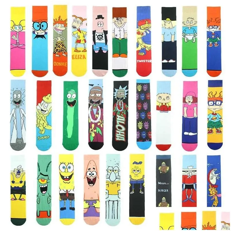 Meias masculinas meias masculinas mulheres algodão engraçado colorf personagem de desenho animado feliz padrão criativo calcetines hombre divertido skarpetki s dhzj9