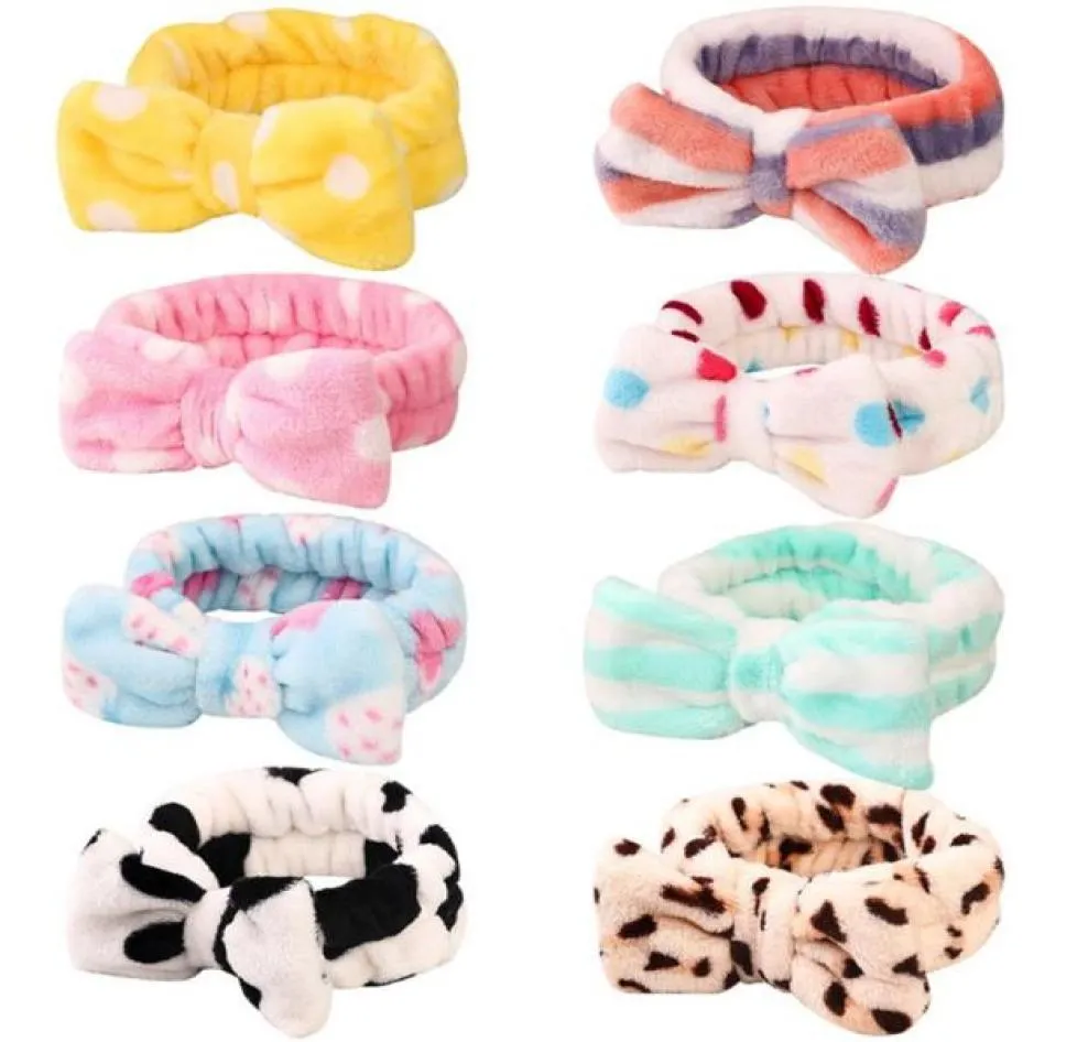 Dusch pannband bowknot turban dot randiga hårband korall fleece leopard head wrap spa smink hårband hår tillbehör 29 desi9232041