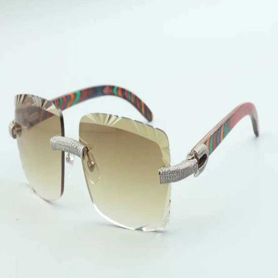 2021 Новейшие стильные солнцезащитные очки с дужками из павлиньего дерева 3524020, режущие линзы, очки с микропавировкой и бриллиантами, размер 58-18-135 мм2490