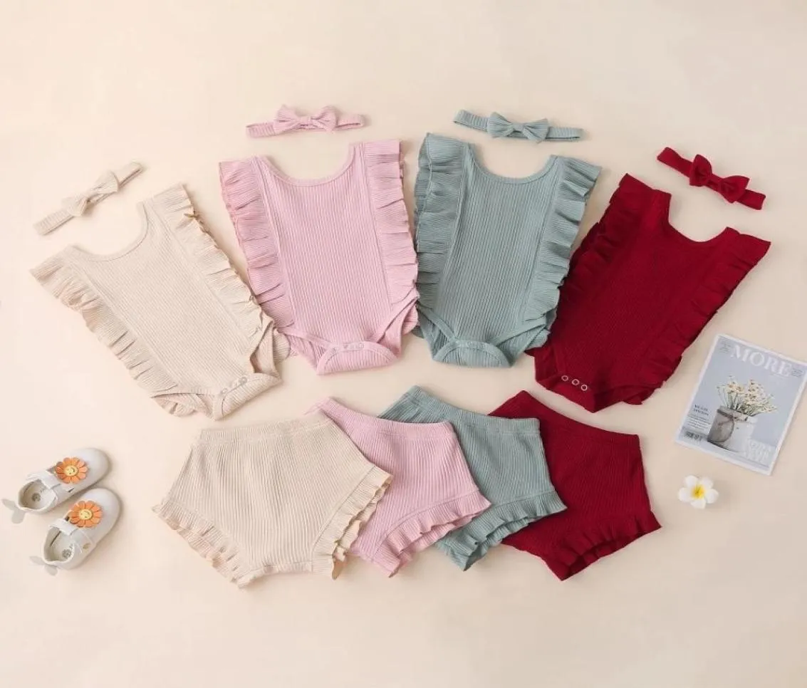 Retailwhole baby outfit pasgeborenen 3 stks set trainingspak romperpp broekhoofdband kinderen Ontwerpers Kleding kinderkleding sets bou7076620