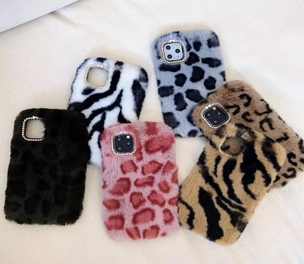 Fluffy Phone Case for Samsung S8 S9 S10 Note10 Note9 Note8 S21 Ultra S21FE S20FE A12 A32 A42 A52 A72 5G Plush Leopard Print Protec6030009
