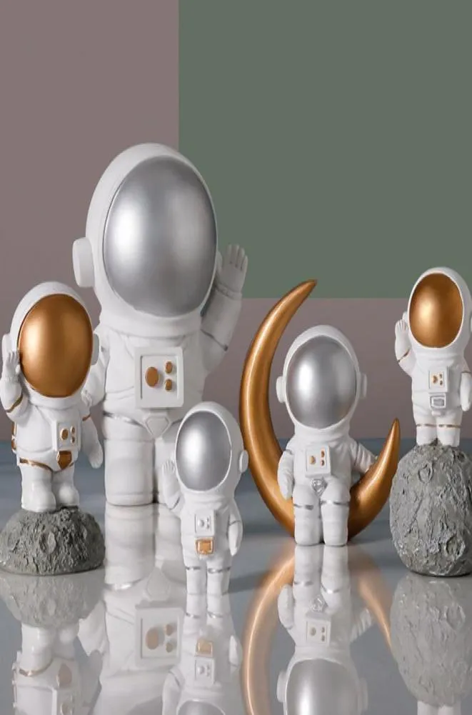 Escultura de astronauta creativa de resina nórdica, estatuilla de tienda, escritorio artesanal, accesorios de decoración del hogar, regalo de cumpleaños moderno, dibujos animados Y01072660098