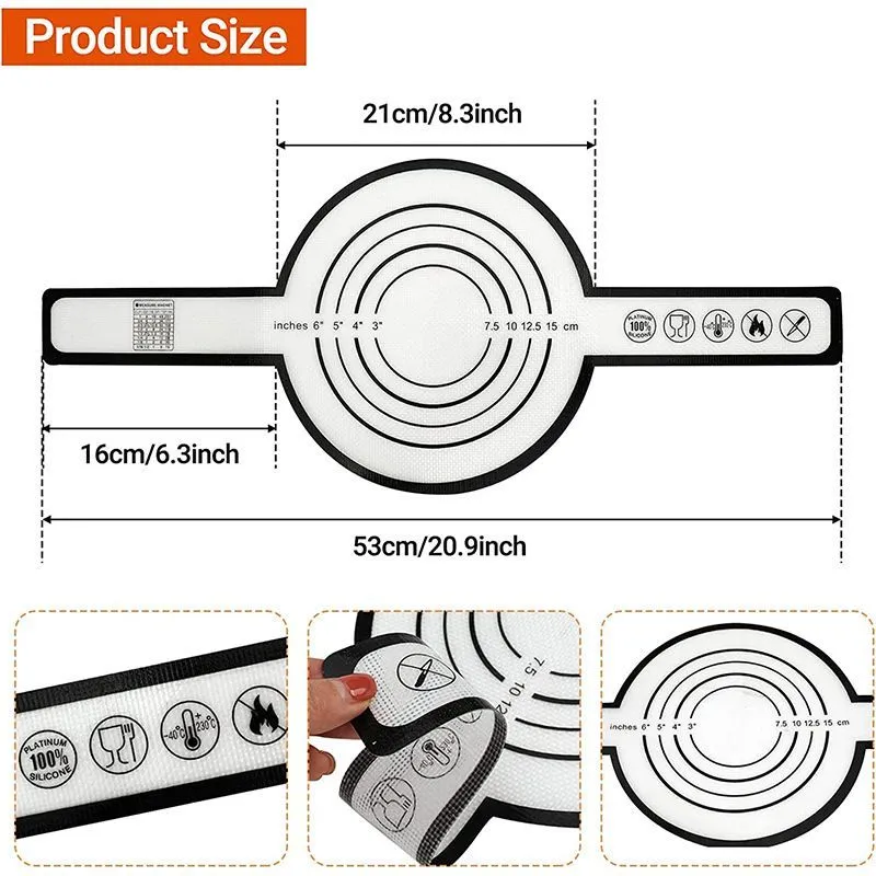 Creative Thickness 0.4MM Silicone Baking Mat Long Handle Sling Non-Stick Bread Kneading Pad Dough Transfer Pad Bakery Supplies Kitchen Cooking Tool