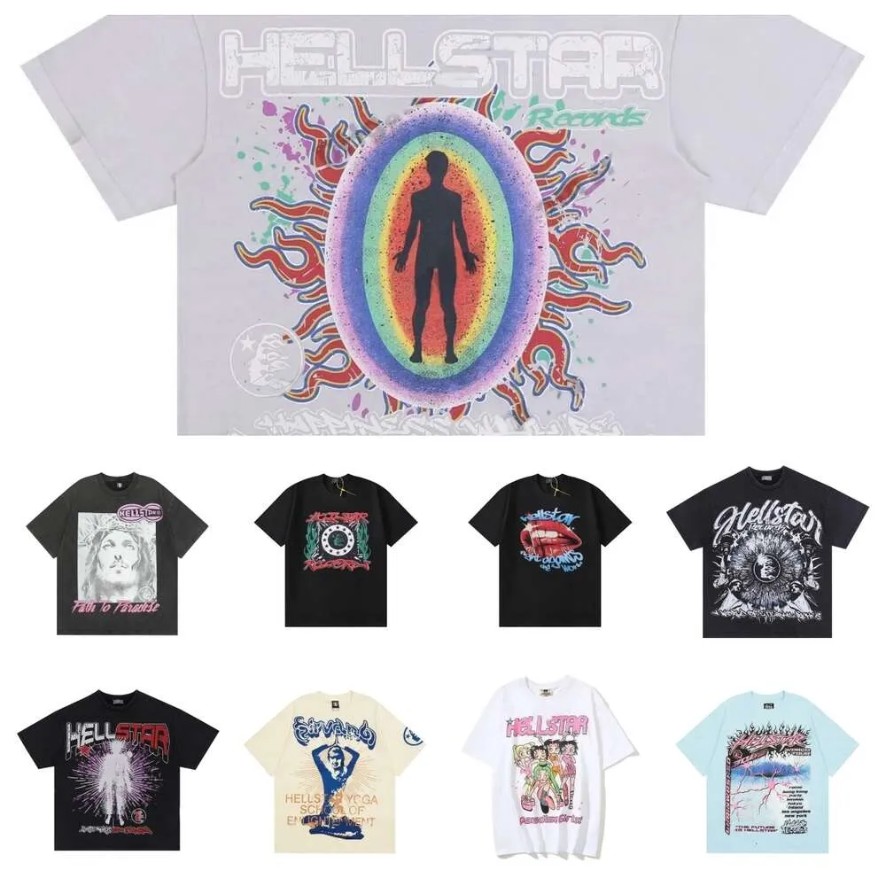 Original Hellstar Shirt Designer Kort skjortor Män plus tees toppkvalitet 100% Hellstar T-shirt unisex kortärmad tshirts toppar high street retro kvinnor t-shirt upp