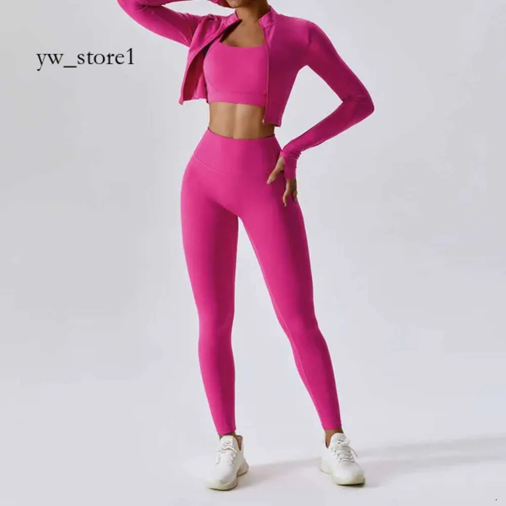 Lu Lu Yoga Tracksuit Gym Fitness Sports Set for Women Lu Lememm Wokrout Women Clothes Pants Long Sleeve Crop Top Cross Back Sports BH 3 Piece 1573