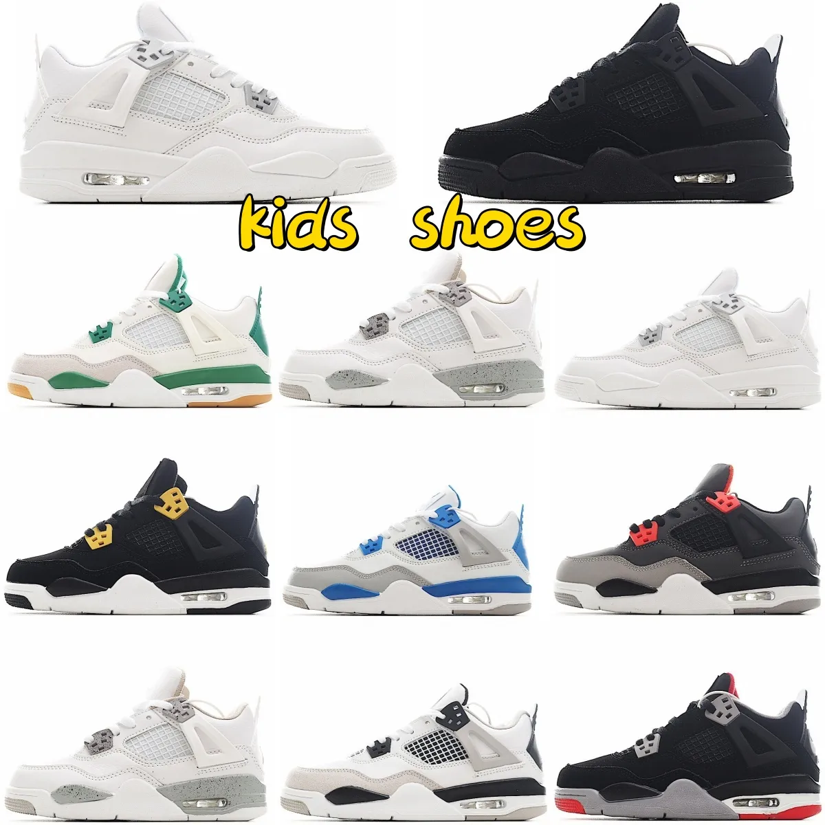 4s 4 zapatos de diseñador para niños Niños pequeños niños niñas negras zapatillas de baloncesto para jóvenes Bred Reimagined Pine Green Military Blue Cat White Oreo Infrarrojo Pure Money tallas 28-35