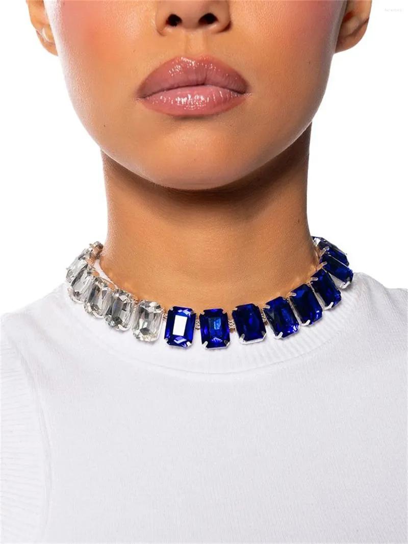 Hänge halsband ins mode 7 färger glas kristall halsband uttalande krage för kvinnor strass stora fyrkantiga choker