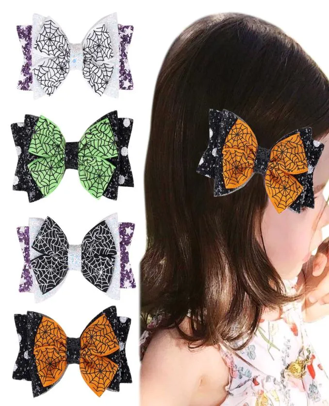 Baby Halloween Bow Clips Dziewczyny Dzieci trzy warstwy brokat barrettes Dzieci włosy do krawciny