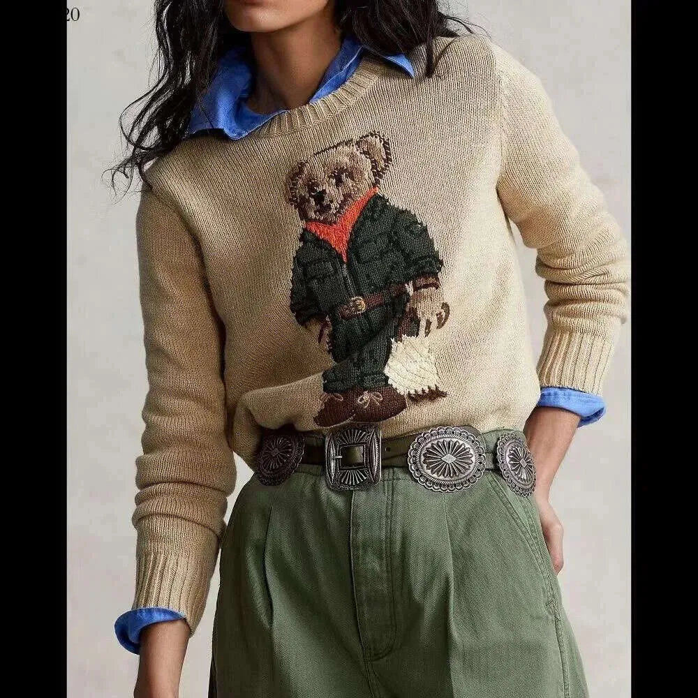 Designer Women's Winter RL Polo Ralp S Bear tröja Cartoon Pullover Casual Fashion Knit Hoodie 2024 Nya långa ärmar broderade besättningshalströjor PQAI