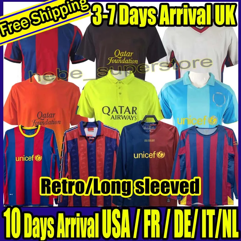 Maillots de football rétro Barcelone Barca 96 97 08 09 10 11 XAVI RONALDINHO RONALDO RIVALDO GUARDIOLA Iniesta finales maillot de pied classique 12 13 14 15 16 maillots de football