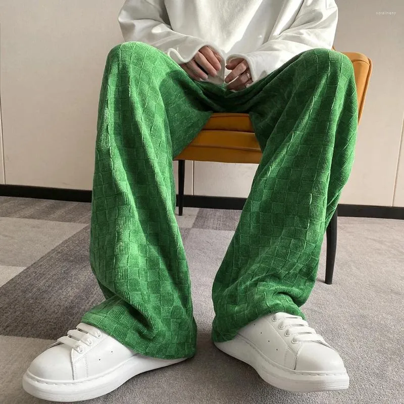 Men's Pants Mens Casual Street Corduroy Baggy Straight 2024 Fashion Checkerboard Simple Comfortable Floor-length Trousers Unisex