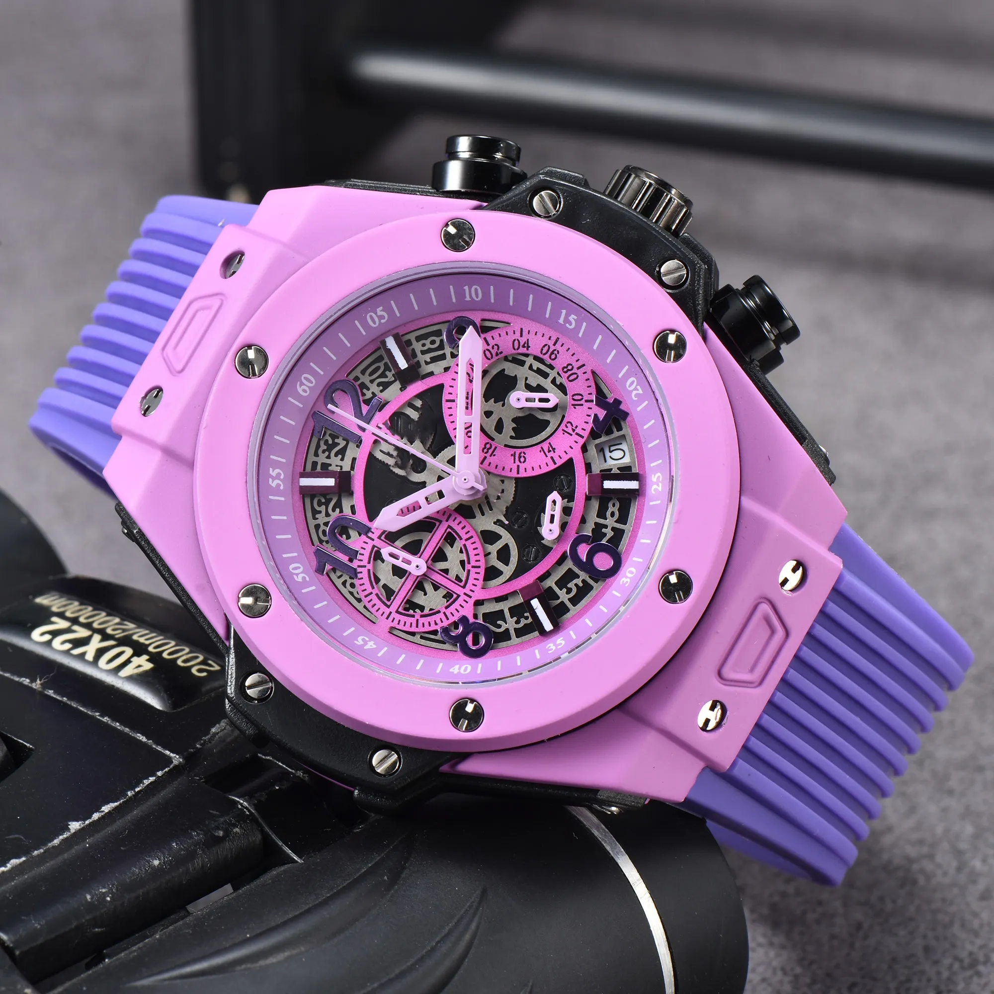 moda męska kobieta zegarek relojes zegar luksusowy męski zegarek 43 mm kwarc biegający drugi ruch, więc mała wskaźnik robota marka hubt marka męska Relogio Sports Watch Prezent