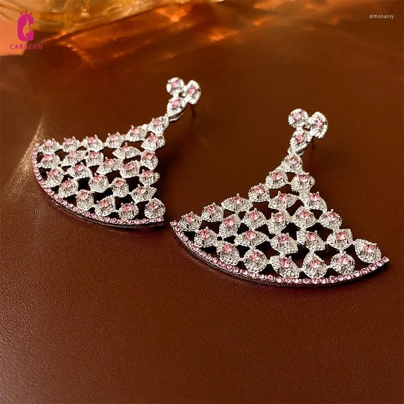 Dangle Earrings Light Luxury Full Rhinestone Fan-shaped Geometric Drop For Women High-end Sense Fashion Party Jewelry