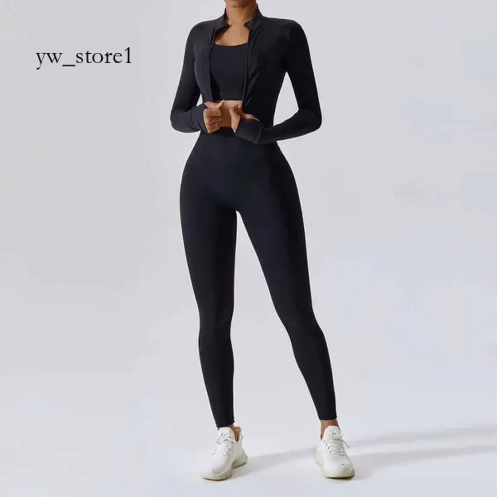 Lu Lu Yoga Treino Ginásio Fitness Conjunto Esportivo para Mulheres Lu Lememm Wokrout Roupas Femininas Calças Manga Longa Top Curto Cross Back Sutiã Esportivo 3 Peça 3116