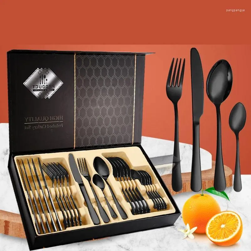 Serviessets 24-delig Goud Bestek Spiegelend Licht Roestvrij Staal Steakmes Vork Lepel Theelepel Luxe Restaurantset Met Geschenkdoos