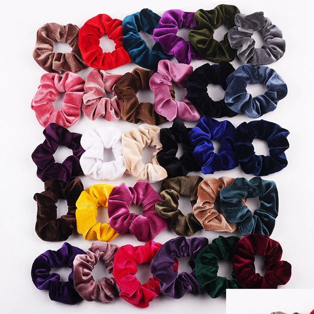 Hair Accessories Winter Candy Color Ribbon Hair Rope Women Veet Scrunchie Rubber Band Soft Warm Elastic Bands Christmas Gifts Accessor Dhbcy