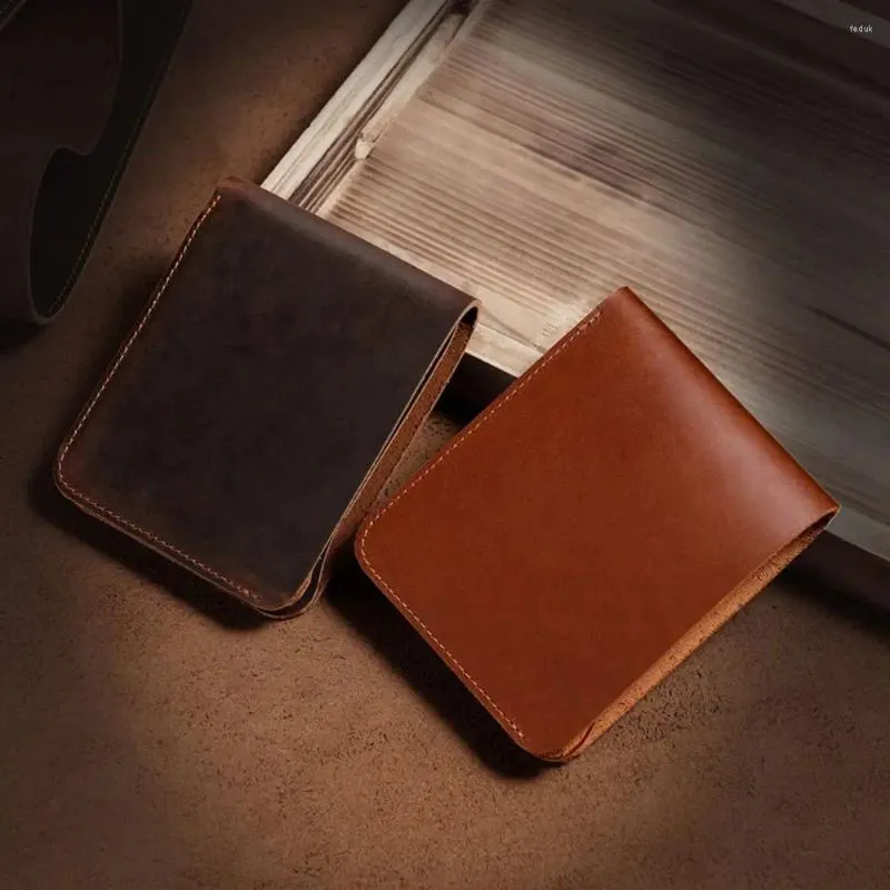 Plånböcker bruna män purses enkla att rengöra smala 6 kortplatser hållare hållbara äkta läder pengar klipp plånbok utomhus