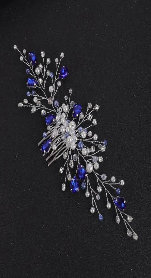 Headpieces Blue Crystal Wedding Hair Accessories Rhinestone Romantic Women Ornament Bride Headband Brudhuvudbonad Tiara Comb5663908