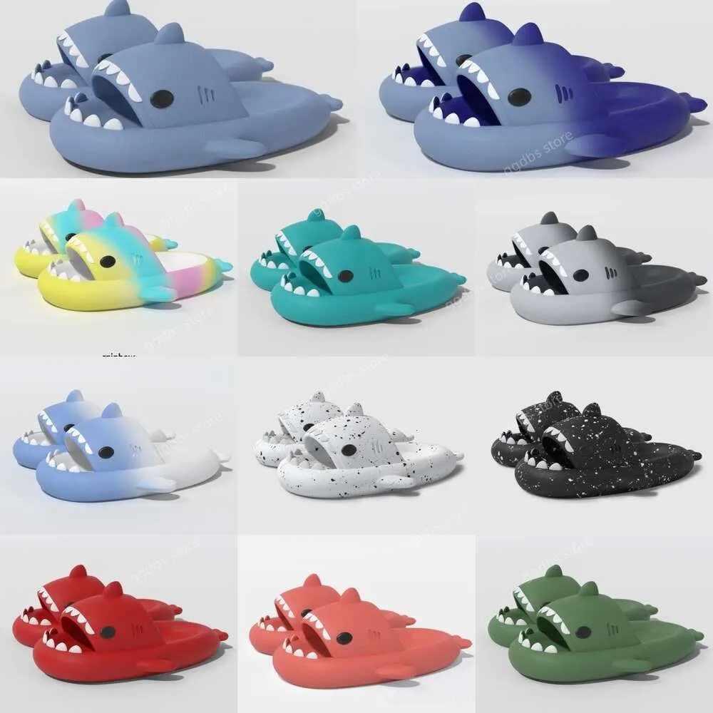 2024 Summer Home Women Shark Slippers Anti-Skal Eva Solid Color Par Parents Outdoor Cool Indoor Hushåll Roliga skor 36-45