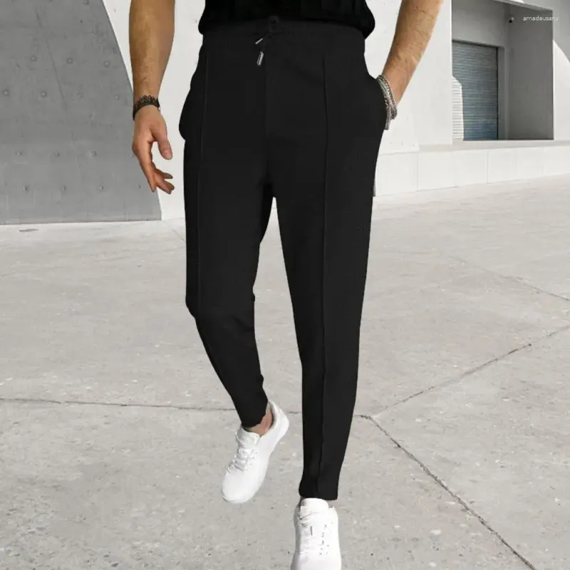 Męskie spodnie Solidny kolor Summer Slim Fit z elastycznymi kieszeniami talii miękka oddychająca kostka do biznesu