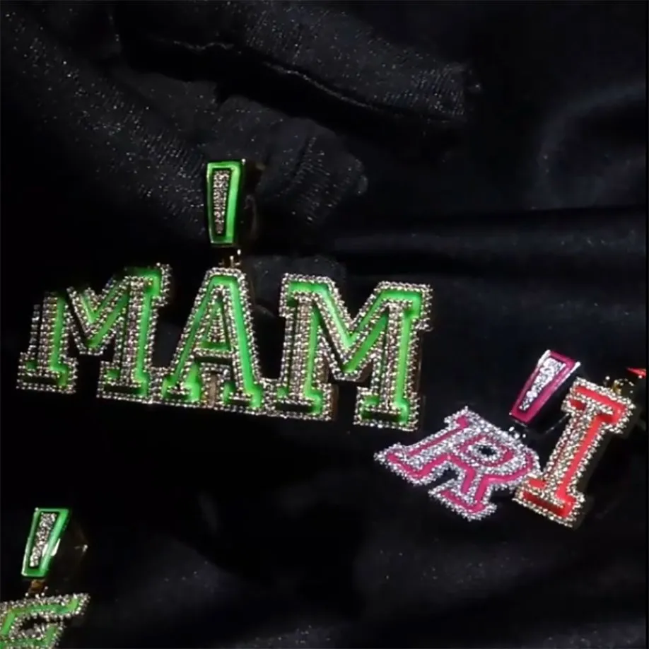 Collana con ciondolo con lettere regolari di olio con nome personalizzato per uomini e donne, regali, collana con zirconi cubici, gioielli hip-hop, 245 m