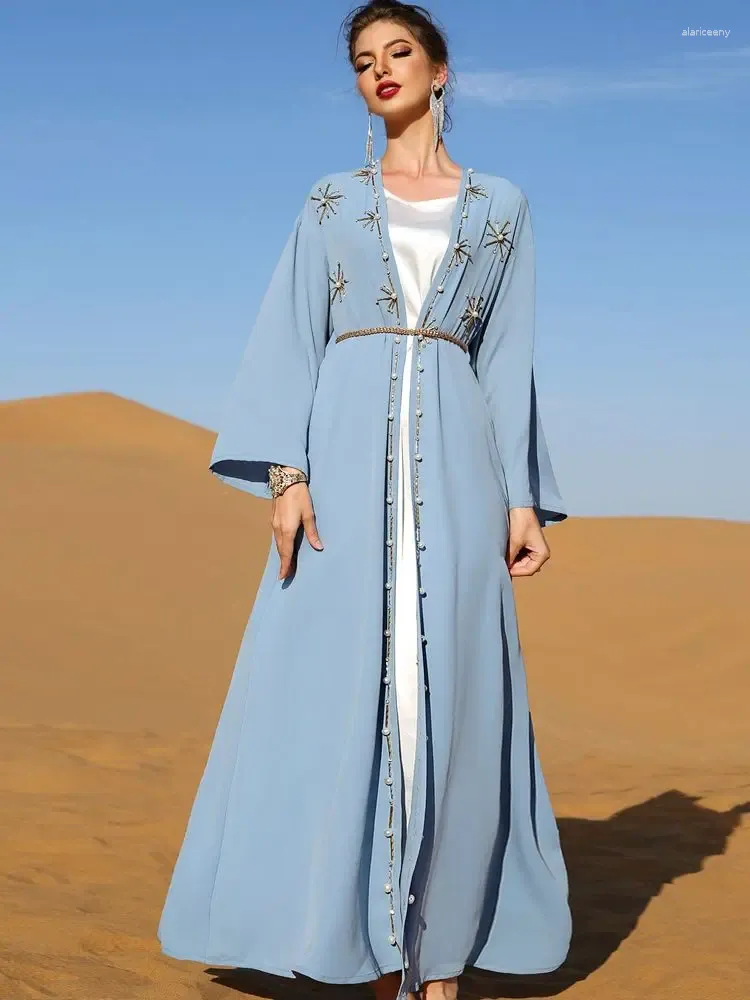 Ethnic Clothing Ramadan Eid Fashion Muslim Dress Silky Soft Robe Musulmane Abaya Elegant Arab Worship Service WY1464