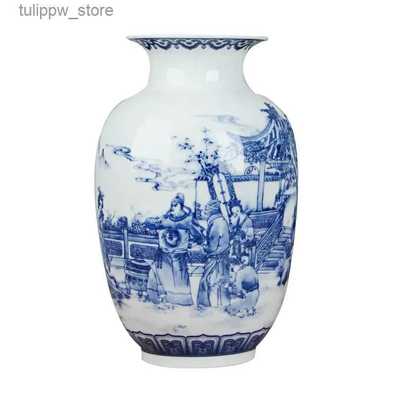 Vases ic Chinese Blue and White Ceramic Vase Antique Tabletop Porcelain Flower Vase For Hotel Dining Room Decoration L240309