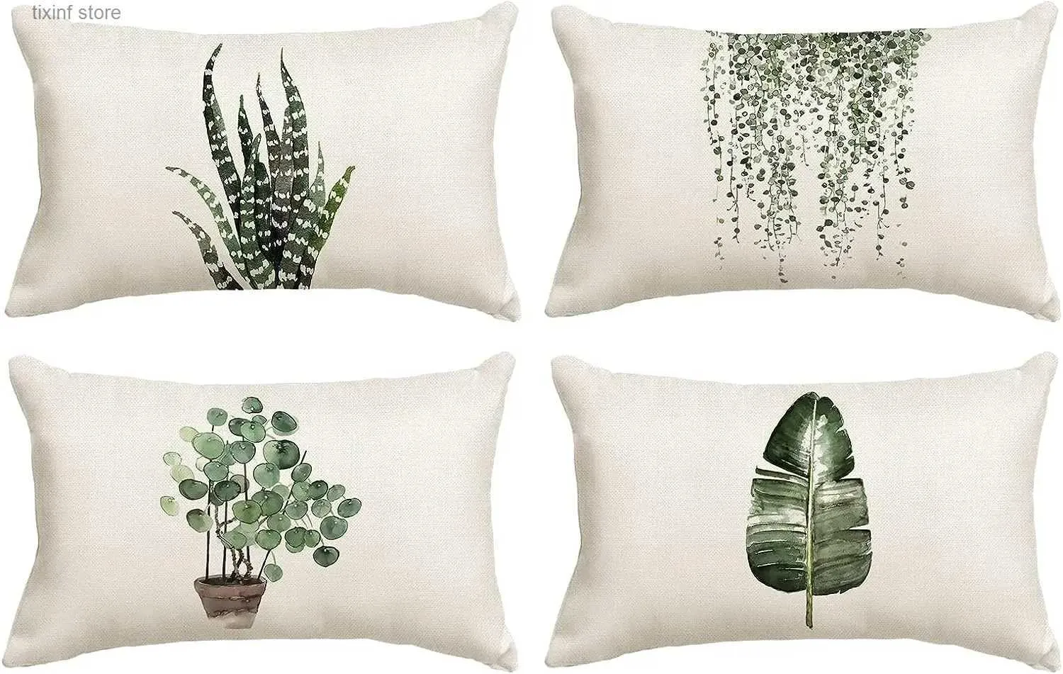 Kuddefodral grön växt dekoration täcker 30 x50 cm linne rektangulärt fodral soffa hem säng dekoration kudde täckning t240309
