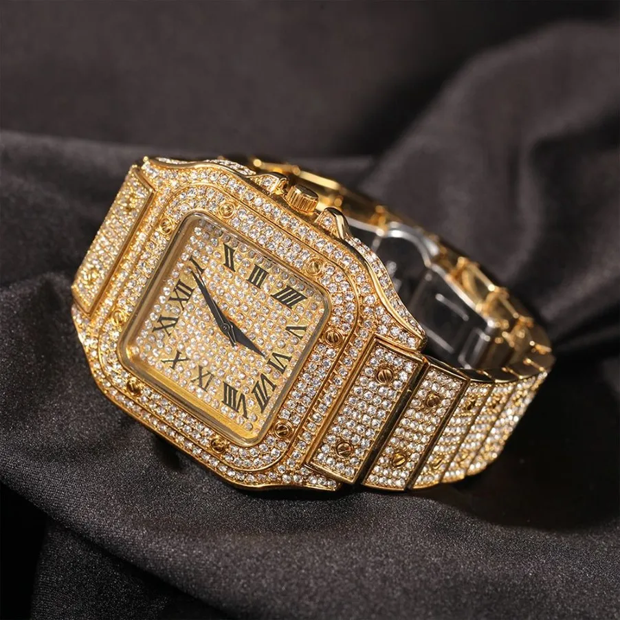 Montre en diamant glacé pour hommes, montre carrée de mode, Hip Hop, styliste de luxe, 239f