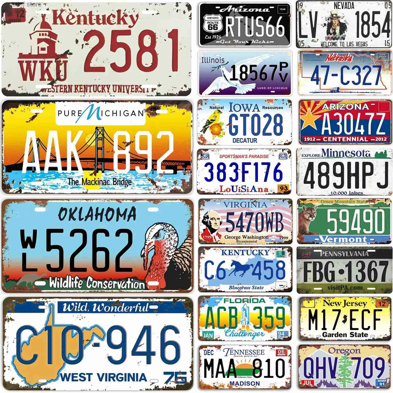 Metal Painting License Plate USA Retro Car Metal License Plate Novelty Wall Decoration Auto License Plate Signs Front Cover Garage Cafe Pub Bar T240309