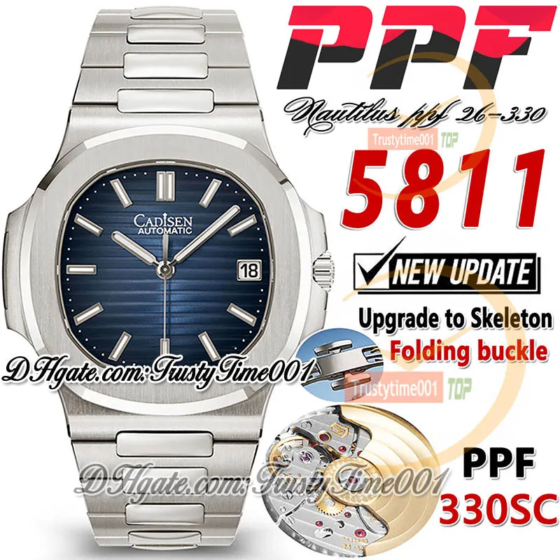 PPF Jumbo 5811 PP330 automatisch herenhorloge, 41 mm blauwe getextureerde wijzerplaat, lichtgevende stickmarkeringen, massief 316L roestvrij staal, SS-band, supereditie Trustytime001 horloges