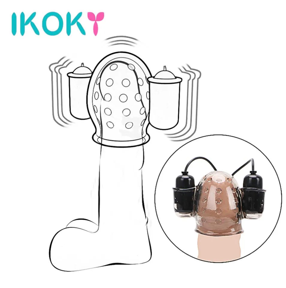 IKOKY Penis Head Vibrators Glans Trainer Delay Ejaculation Male Sex Toy For Men Masturbator Dilod Massager Dual Bullet Vibrator Y17900617