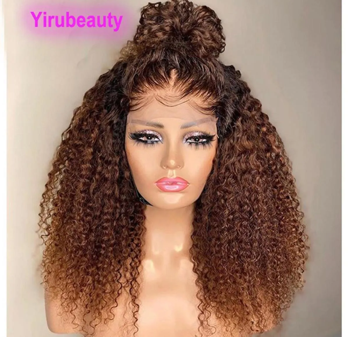 Indian Human Hair 4x4 Koronna peruka Kinky Curly 1B30 Ombre dwa tony kolor 1032 cala yirubeauty cała gęstość 180 2108994205