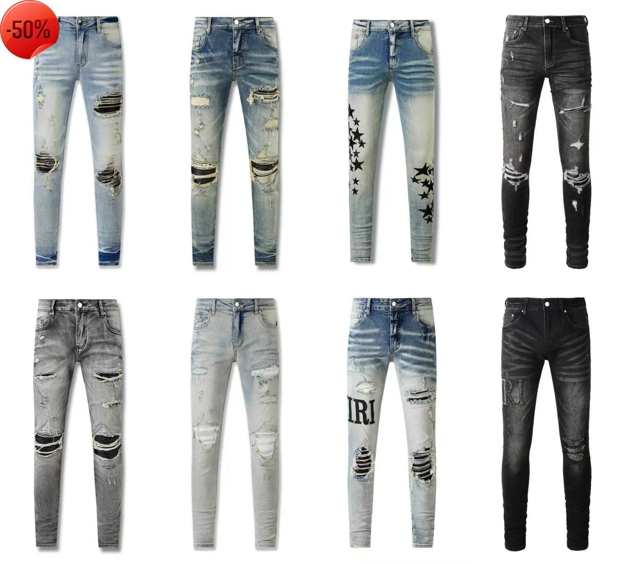 Amirs Designer Hommes Jeans Violet Jeans Mode Pantalon Droit Violet Tout Nouveau Véritable Stretch Hommes Robin Rock Revival Crystal Rivet Denim Designer Pants CO