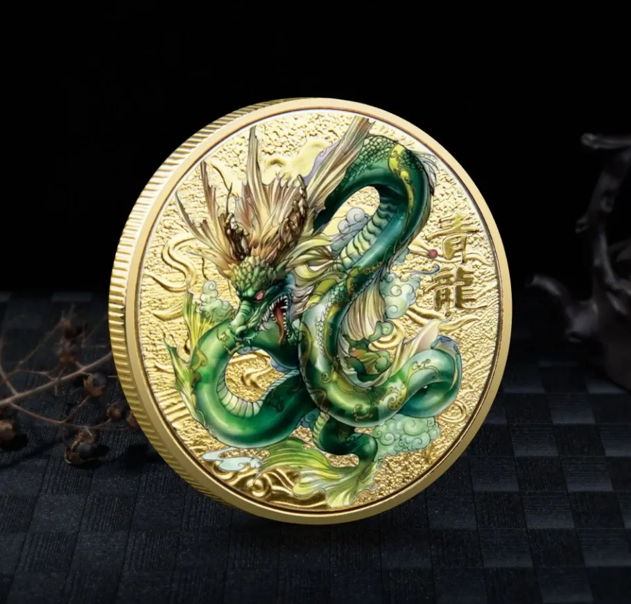 Kinesiska mytiska djur mynt samlarföremål drake mynt tiger suzaku zodiac tai chi minnesmedaljlycka