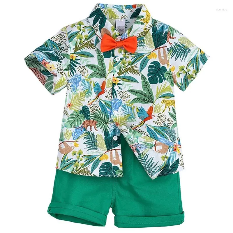 Zestawy odzieży 2 Summer Summer Baby Boy Fits Fashion Casual Cotton Beach T-Shirt Shorts Kids Butique Ubrania dla dzieci