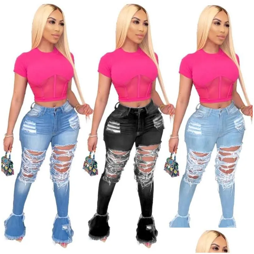 Women'S Jeans New Women Ripped Washed Jeans 3 Color Softener Boot Cut Ruffles For Femme Drop Delivery Apparel Women'S Clothing Dhds6