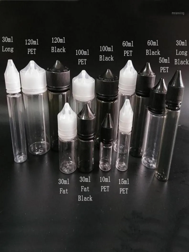 500pcs新しいデザインファットペット10ml 15ml 30ml 50ml 60ml 100ml 120ml空の詰め替え可能ボトルe液体プラスチックボトル